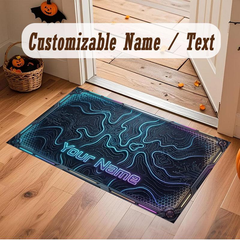 Neon Colorful Theme Crystal Velvet Floor Rug Personalized Custom Name Text Warm Carpet Home Decoration