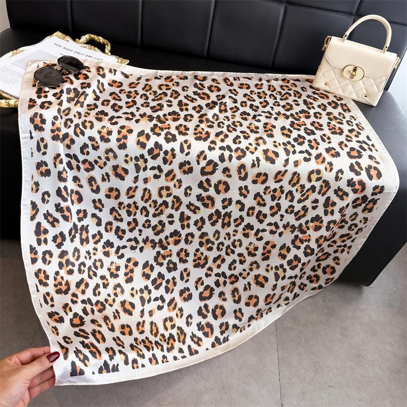 Casual Leopard Print Imitation Silk High-end Large Square Scarf Silk Scarf Printed Shawl Versatile Scarf Sunscreen Scarf Headscarf Scarf