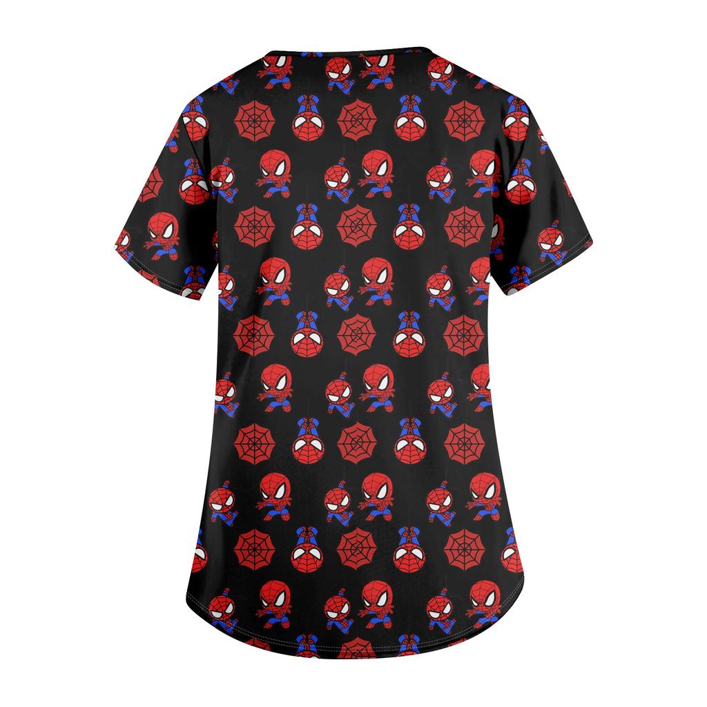 Women's Fashion V-neck Short Sleeve Workwear With Pockets Printed Tops