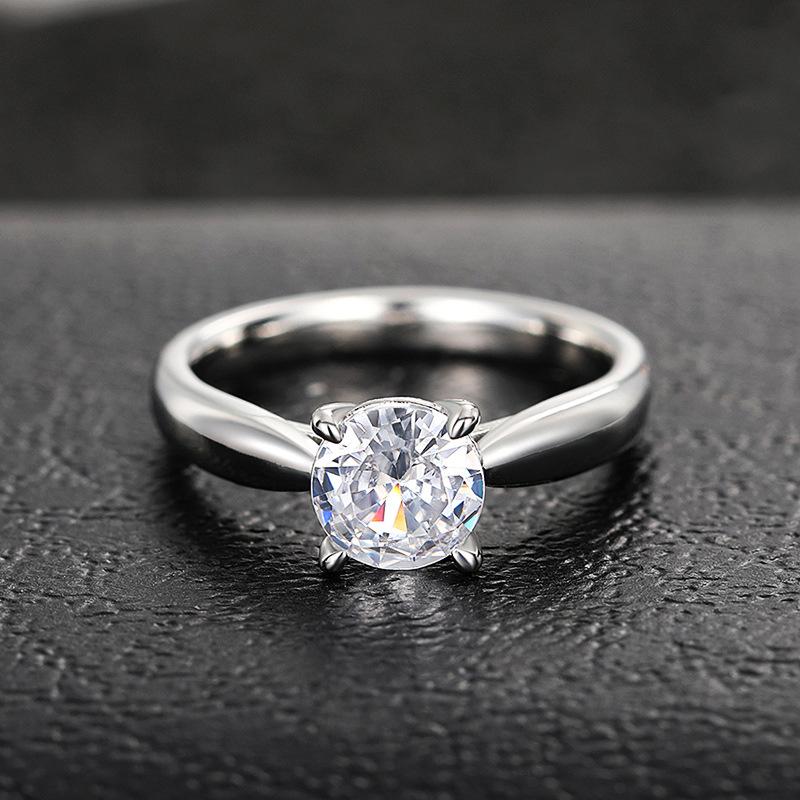 Elegant Classic Real CopperFinger Rings Jewelry Crystal Cubic Zircons 4 Claws Women Wedding Anillos