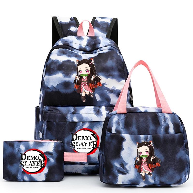 3ks/set Anime Demon Slayer Batoh pro dívky Chlapci Back To School Bag with Lunch Bag Student Bookbag Muži Ženy Cestovní taška Mochil