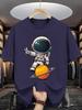 Unisex O Neck Tee Astronaut Planet Cartoon Print Cotton Short Sleeve Loose Summer Street Breathable Daily Casual Basic Wear Top