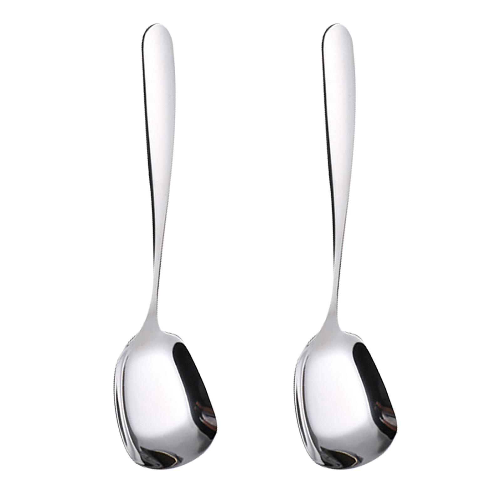 

Set of 2 Durable Stainless Steel Spoons with Stylish Square Head Design Suitable for Cafes Restaurants and Home Kitchens L серебряный