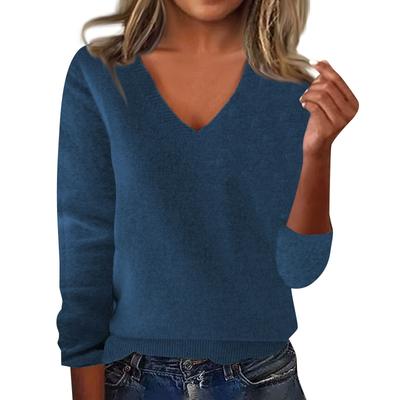 Women's Fashion Loose V-Neck Long Sleeve Bottom Shirt Top Knitted Sweater