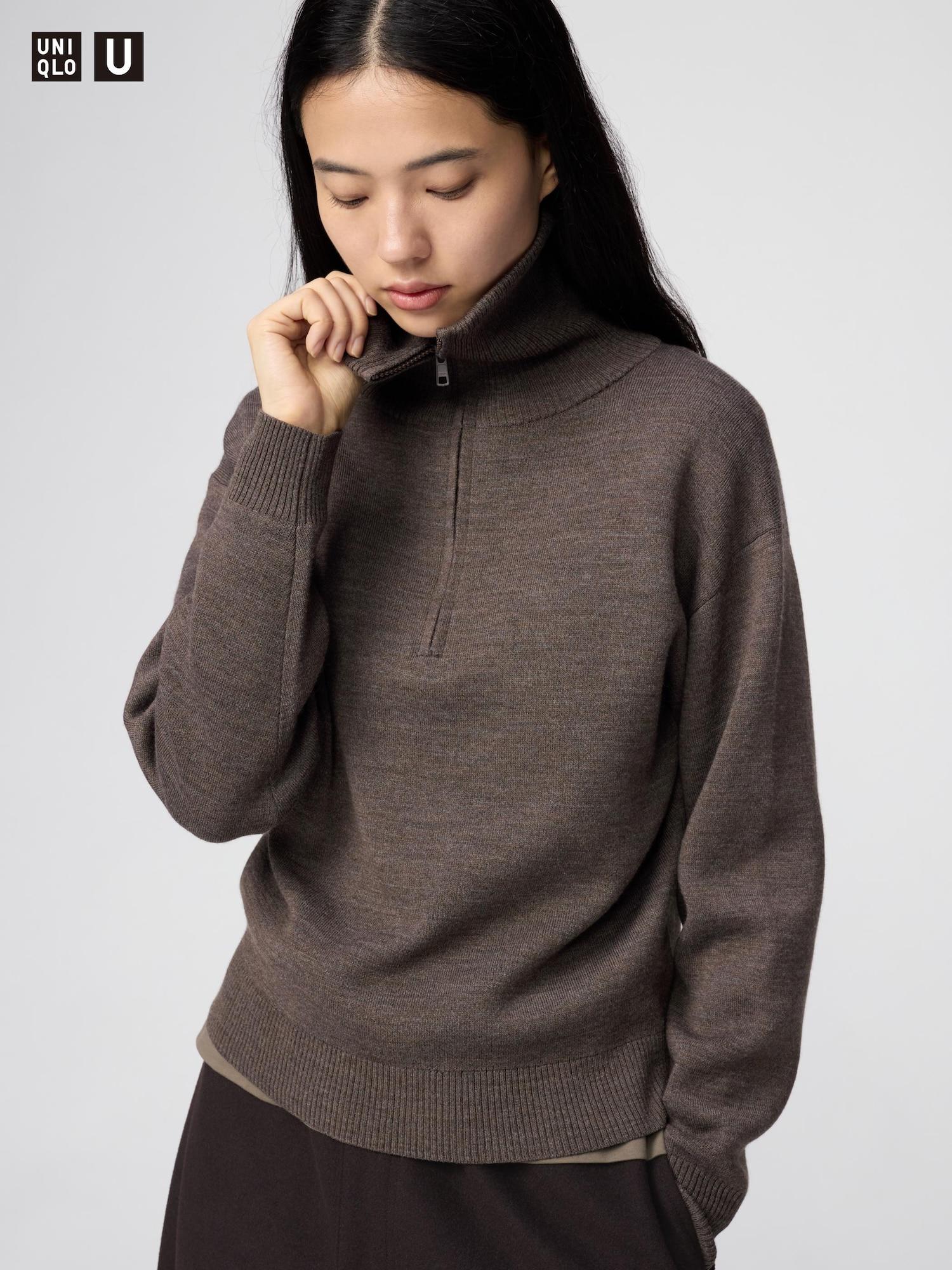 

Uniqlo Двусторонний свитер на молнии до половины 38 DARK BROWN/WOMEN XXL