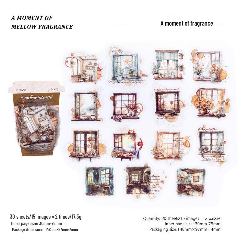 MomoPET Coffee Time Series: 30 White Ink Decorative Stickers, Coffee Theme