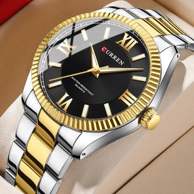 Men's Quartz Watches Fashion Elegant Simple Gold Silvery White Clock Stainless Steel Strap Wristwatch