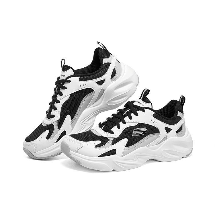Skechers DLites Mesh Synthetic Leather Comfortable Versatile Daily Shock Absorption Wear-Resistant Support Low-Top Dad Shoes Women Sneaker 896270-WBK