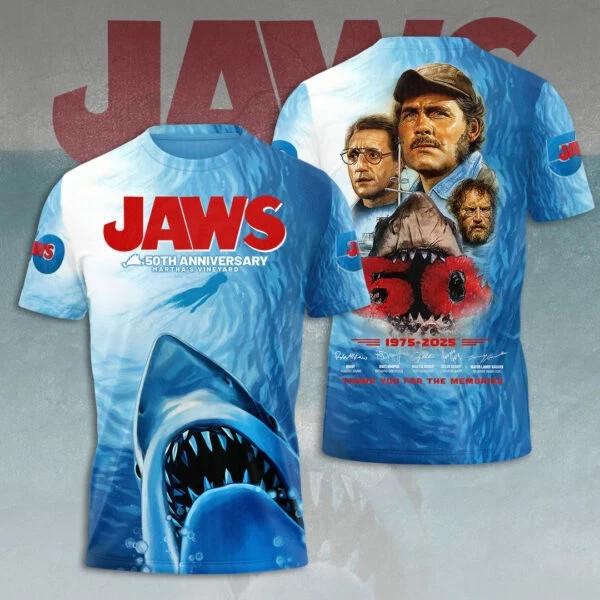 Jaws 3D T Shirt 50 Years 1975-2026 Unisex ALl size 3D Shirt XXXL