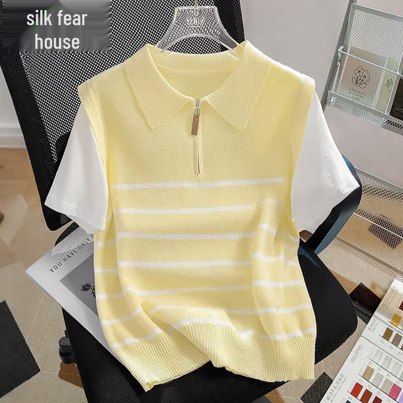 Sibaishang Women s Contrast Stripe Lapel Knit Top One Size