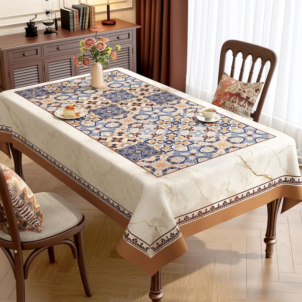 1pcsPVC No-clean Printed Tablecloth Waterproof Oil Resistant and Heat-resistant Desk Mat Geometric Floral Pattern Table Cover