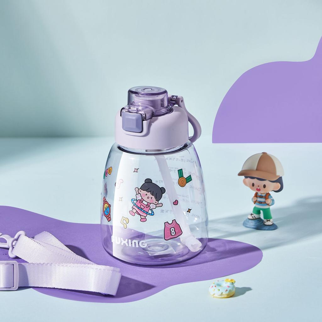 Kids Straw Cup Pot Belly Cup Student Cute Plastic Cup Cartoon Water Cup Outdoor Sports Portable Water Bottle