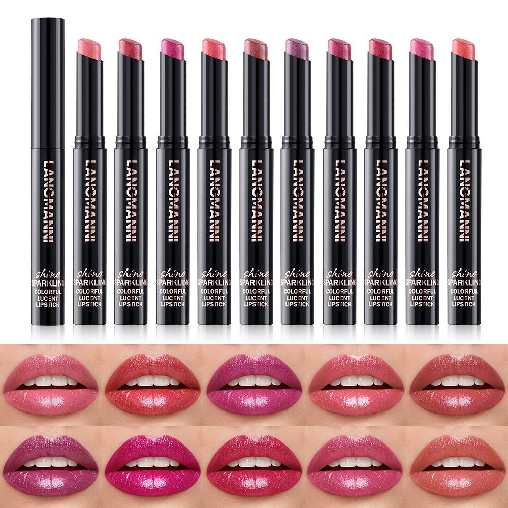 Lippenstift in 10 Farben, Perlenglitzer-Lippenstift, feuchtigkeitsspendender, nackter Lipgloss, hochpigmentiert, langanhaltend, antihaftbeschichteter Becher, samtiger Lipgloss, Geschenk zu Weihnachten
