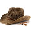 Cappello di Paglia Western Cowboy Vintage Estivo da Donna in Rete Traspirante Cappellino Panama Stile Etnico da Viaggio Spiaggia Cappelli Parasole