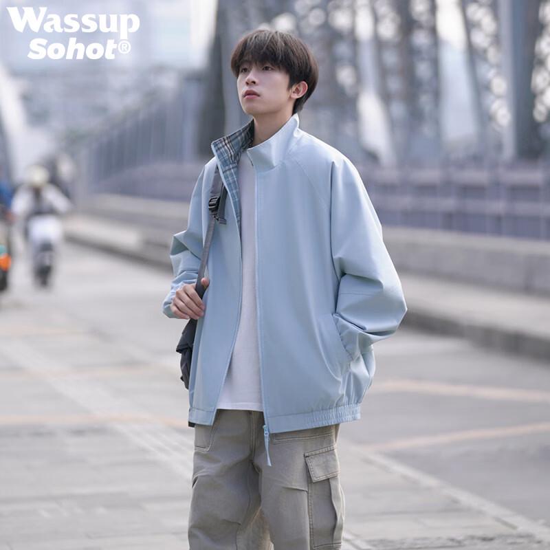 Wassup Sohot Men s American Retro Color-block Plaid Baseball Jacket 3XL