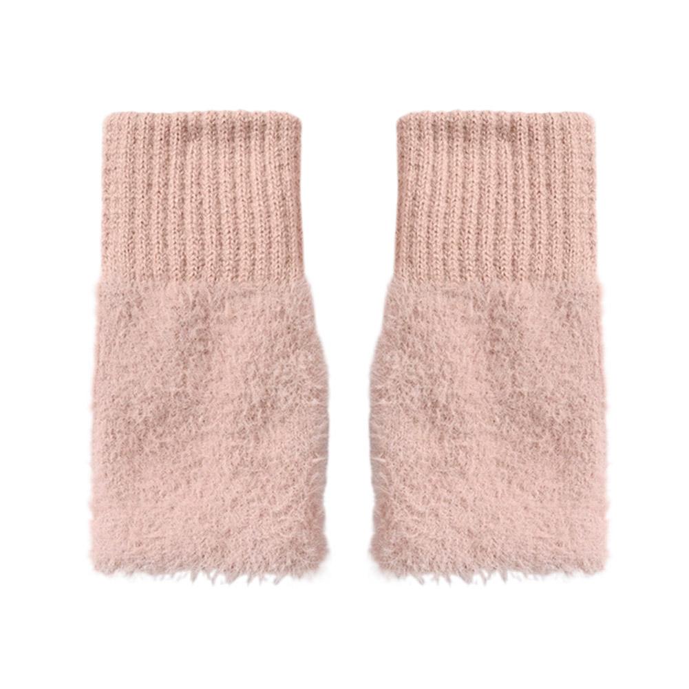 Halbfinger-Fäustlinge Winter Faux Fur Halbfingerhandschuhe für Damen Handgelenkwärmer mit Daumenloch, Flauschige Fleece-Fingerlose Handschuhe