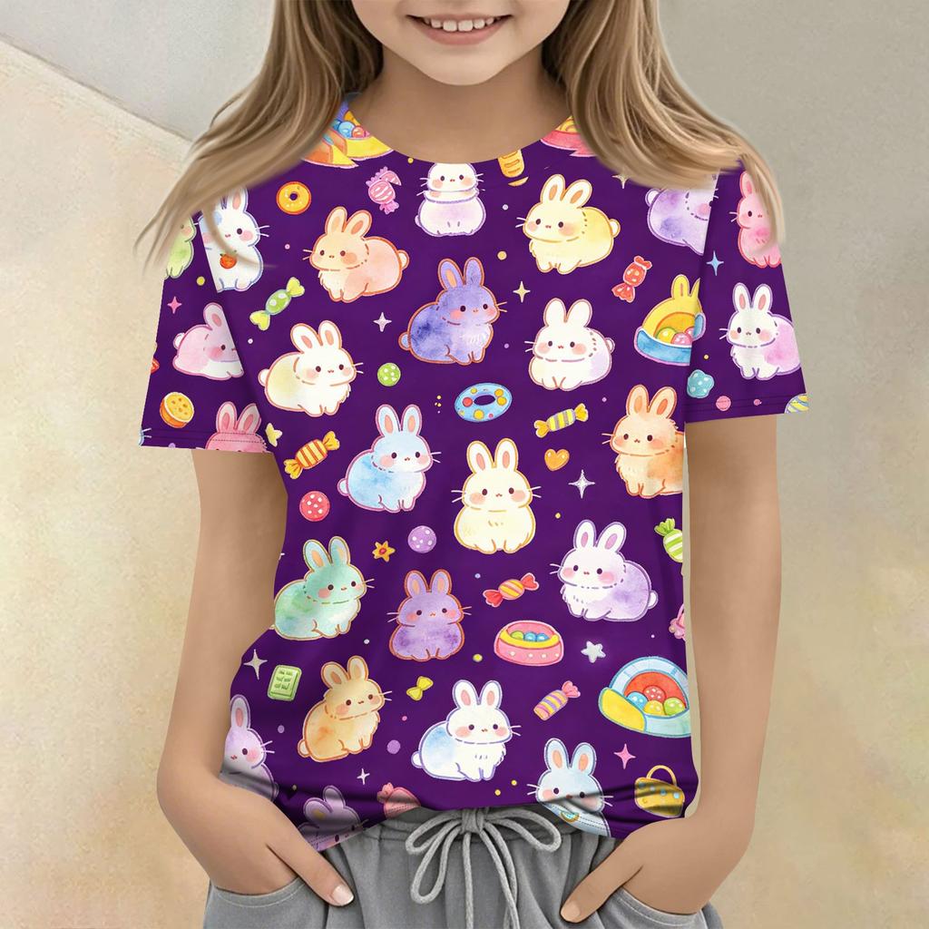 Kids Animal Print Crew Neck Short Sleeve Casual Loose Fit T Shirt Top Soft Comfortable Fabric Suitable for Everyday Wear