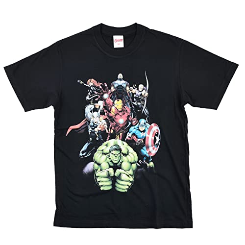 

EVERSOUL Marvel T-Shirt, Short Sleeve, Avengers, Hulk, Thor, Iron Man, American Comic Book Merchandise, Gift, Men s, Black, Size M [Parallel Import]