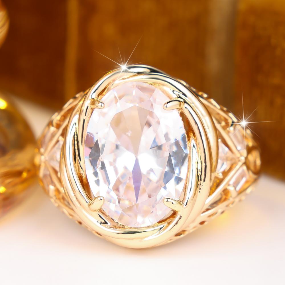 Gorgeous Gold Color Oval Zircon Ring for Women Wedding Banquet Fashion Jewelry Gift
