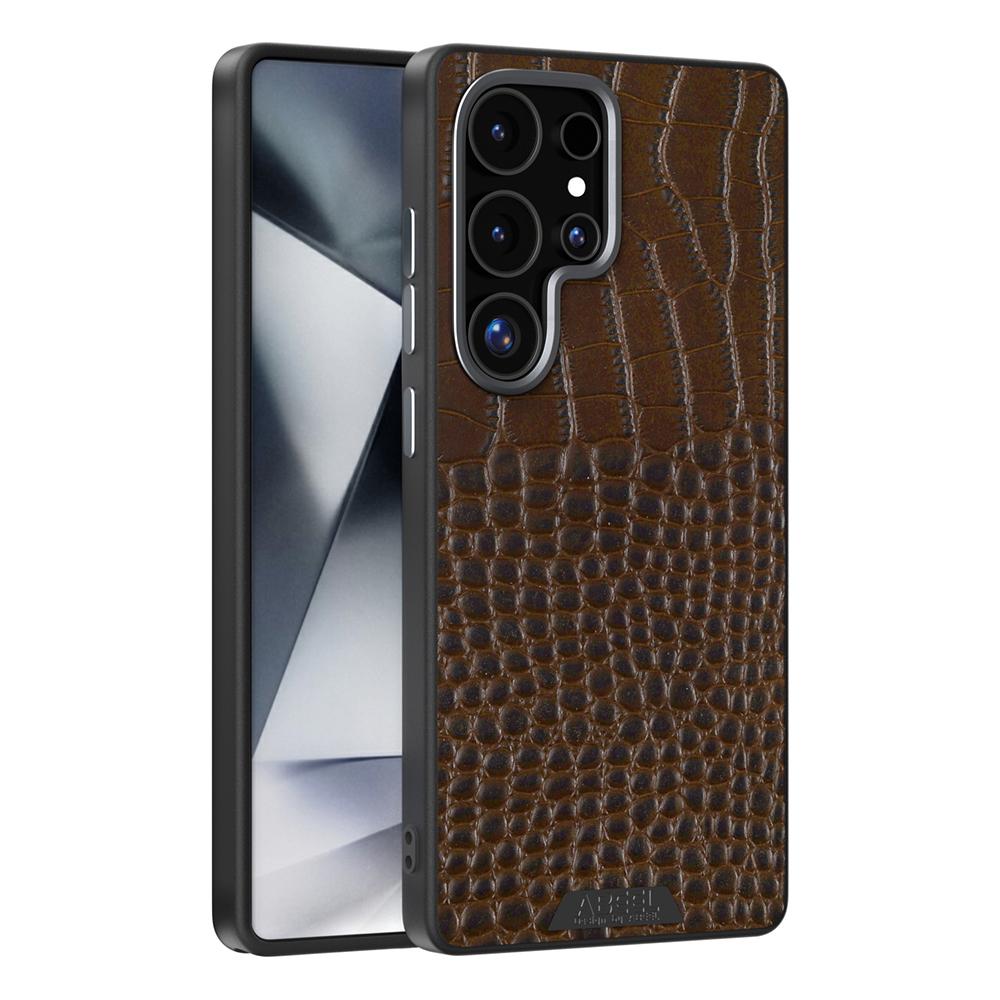 

ABEEL Чехол для Samsung Galaxy S25 Ultra, совместимый с MagSafe, текстура крокодила, микро-тиснение, задняя крышка Coffee