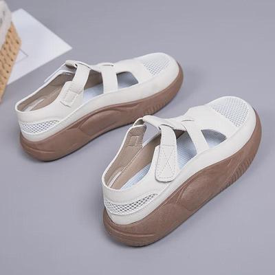 2025 Summer Women's White Velcro Casual Non-Slip Mesh Sandals, All-Match Hollow Design