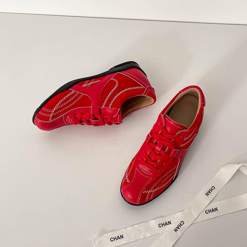 Boxschuhe aus Leder mit Innensohle zur Höhenerhöhung, Damen, runde Spitze, Schnürung, Plateau, Ballett-Sportschuhe, lässige Plateau-Mary-Jane-Schuhe