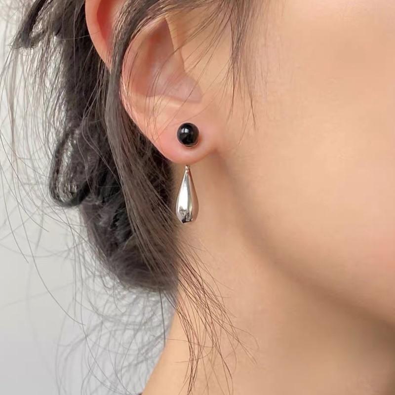 VENTFILLE 925 Sterling Silver Droplet Agate Earrings for Women Ear Stud Smooth Aesthetic Fashion Classic Jewelry Gift Dropship