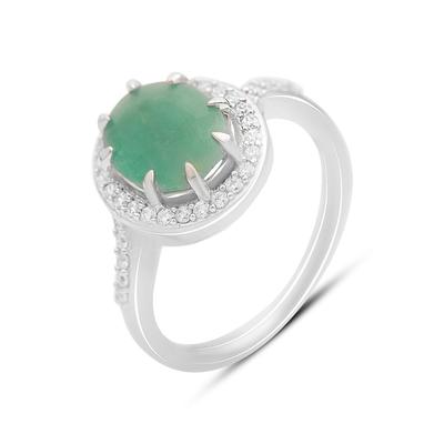 Silver Ring with Natural Emerald 3.254ct, Cubic Zirconia, Product Weight 3.69 G (2163428)