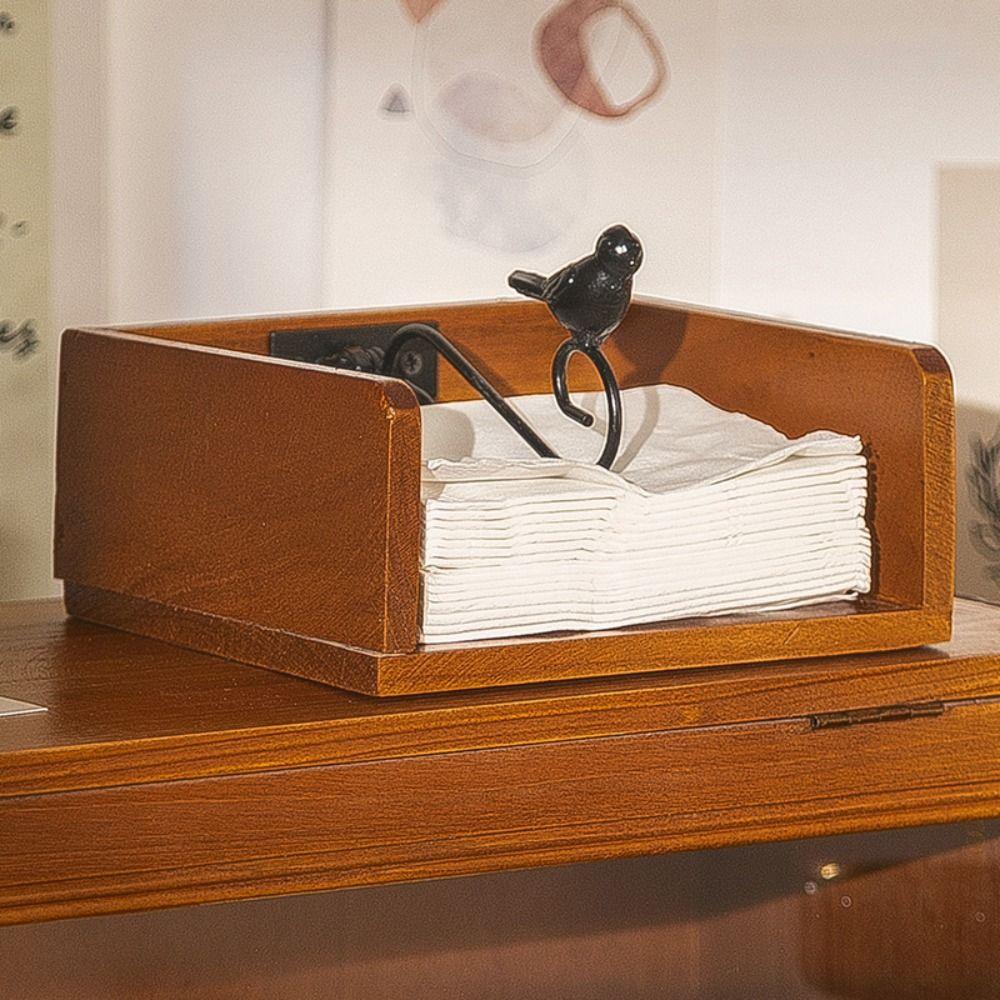 Vogel-Themen-Taschentuchbox Holz-Küchenrollenbox Kreative Schreibtisch-Serviettenbox Wohnzimmer