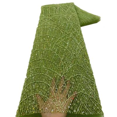 1 Yards African Luxury Beaded Tulle Lace Fabric Nigerian Handmade Heavy Sequin Lace Fabric For Diy Wedding Party Dresses