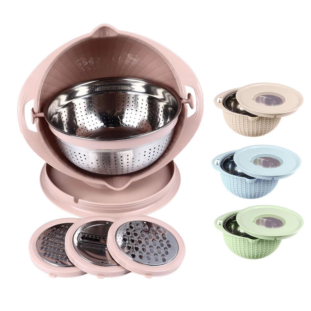 4 in 1 Food Strainers Bowl with 3 Grater Blades Colander Bowl Kitchen Drain Basket Fruit