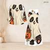 Women Plus Size Two Piece Dress Set Three Quarter Sleeve Halloween Panda Ghost Print Long Dress