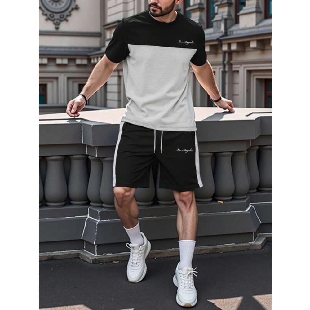 Summer Men s Printed Sports Suit Fashion Trend Versatile Breathable S