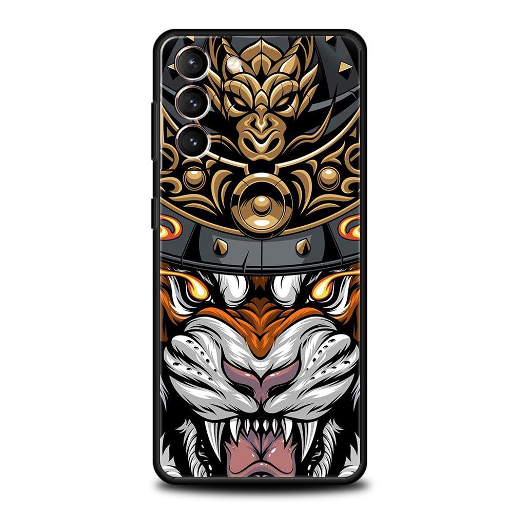 Japan Samurai Oni Mask Phone Case For Samsung Galaxy S26 Ultra S25 Plus S24 FE S23 S22 5G S21 S20 Cover Black Soft