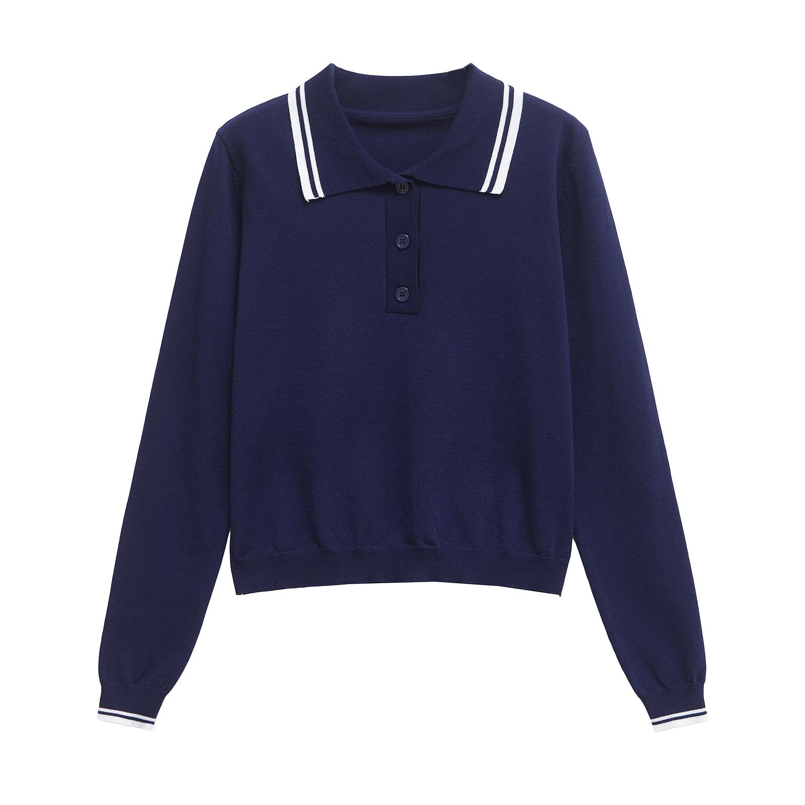 

Зимняя мода для женщин 2024: Универсальный трикотаж с лацканами и длинными рукавами Large темно-синий