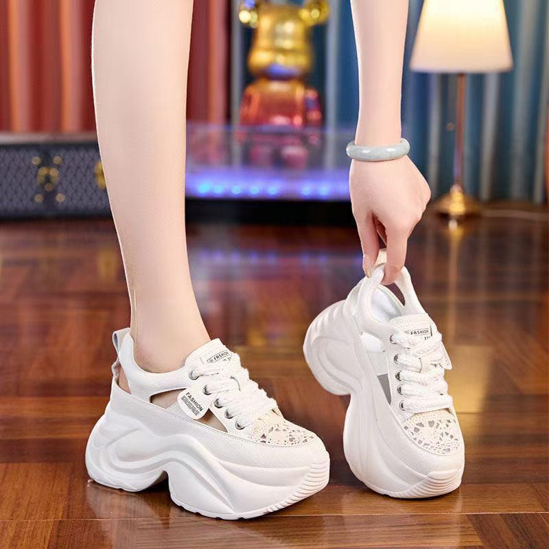 Sandals Women's Summer 2025 New Hollow Breathable Hole Shoes Versatile Thick Sole Inner Height Increase Dad Sports Sandals