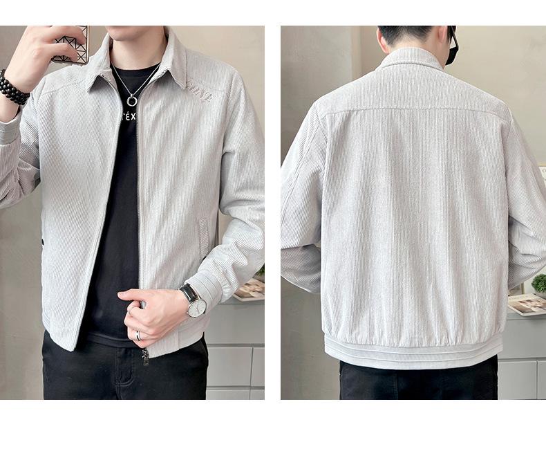 Romon Men's Corduroy Lapel Jacket - 2025 Trendy Spring/Autumn Casual Business Coat