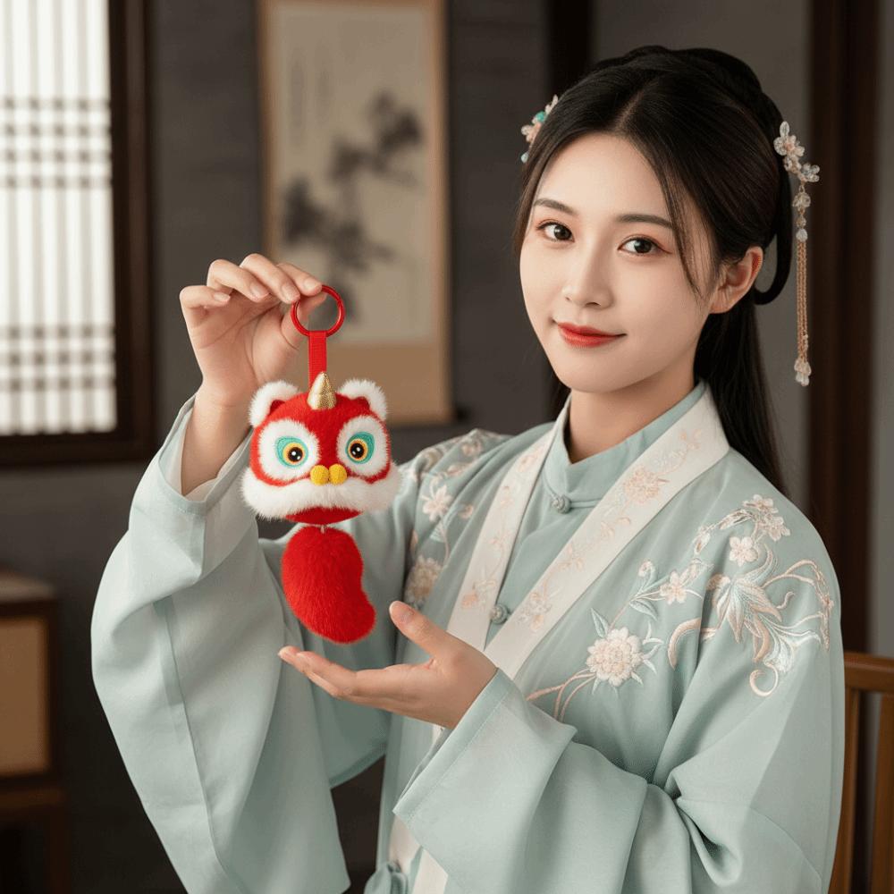 Cartoon Lion Dance Keychain Awakened Lion Chinese New Year Gift  Bag Hanging Accessories