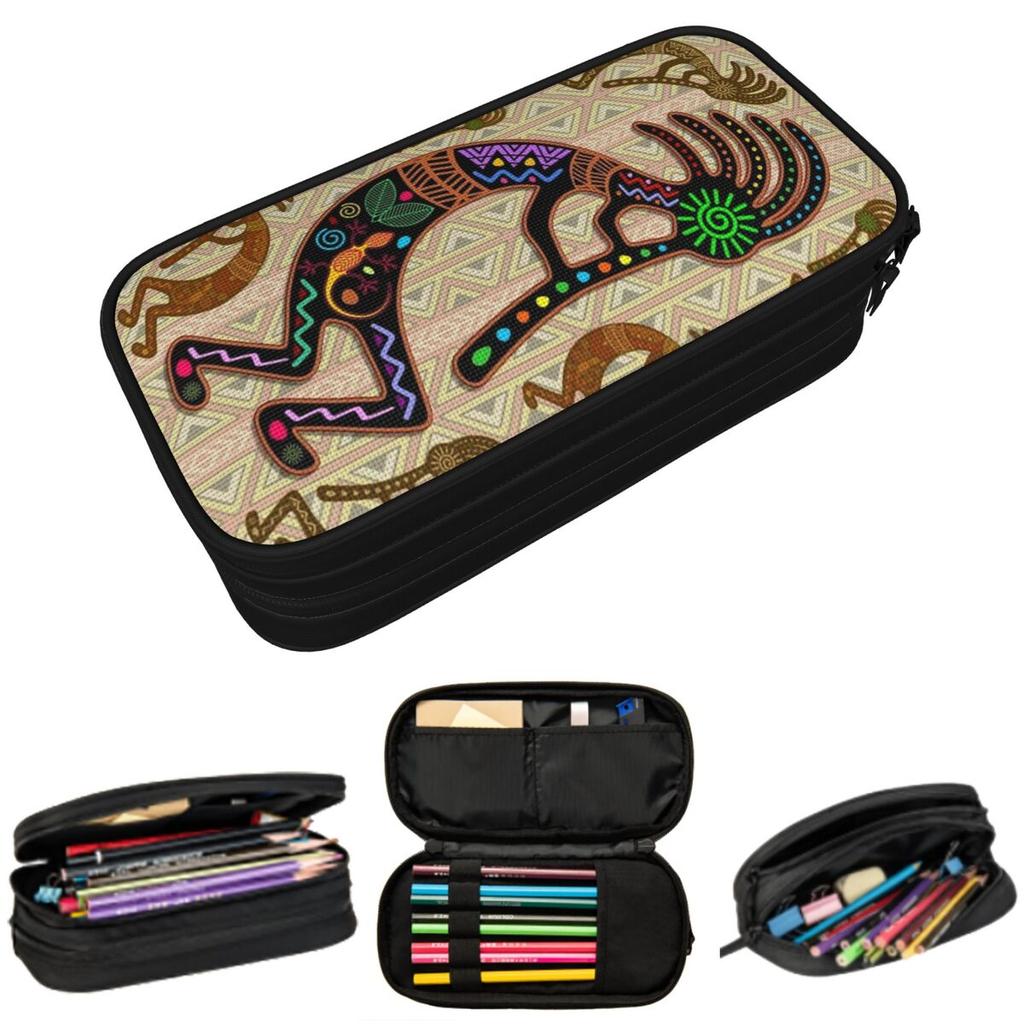 Southwest Tribal Native American Kokopelli Pencil Case for Kids Gifts Pen Box Pencil Bag Stationery Supplies Pen Holder Bag
