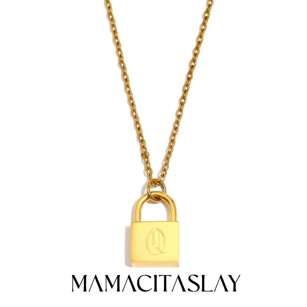 MamacitaSlay 316L Stainless Steel Ancient Letters Engaged Lock Pendant Necklace 18K Gold Plated Waterproof Neck Jewelry Gift