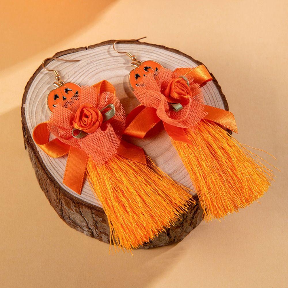 Rice Bead Halloween Earrings Tassel Ear Jewelry Accessories Fashion Pumpkin Earrings  Girls Gift