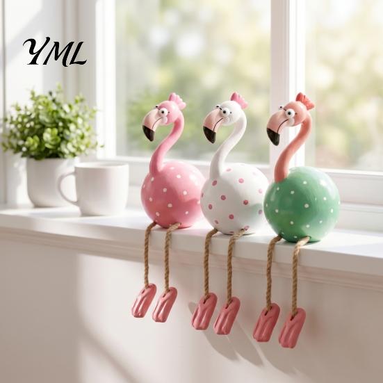 Resin Animal Ornament Cute Dangle Leg Flamingo Figurine, Tropical Polka Dot Statue, Whimsical Home Decor for Indoor Outdoor Patio Yard Shelf Party