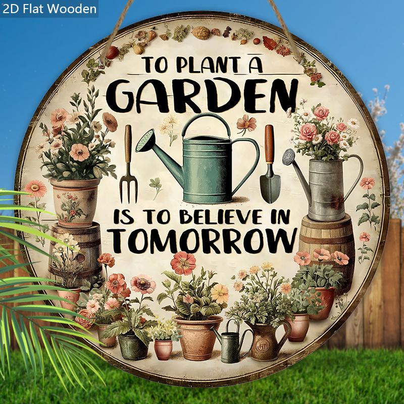 Vintage Gardening Wooden Sign, Charming Round Sign for Garden & Front Door, Wall Hanging Decor - Ideal Gift for Plant Lovers