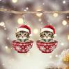 2024 Adorable Christmas Kitten Acrylic Earrings for Girls Who Love Animals