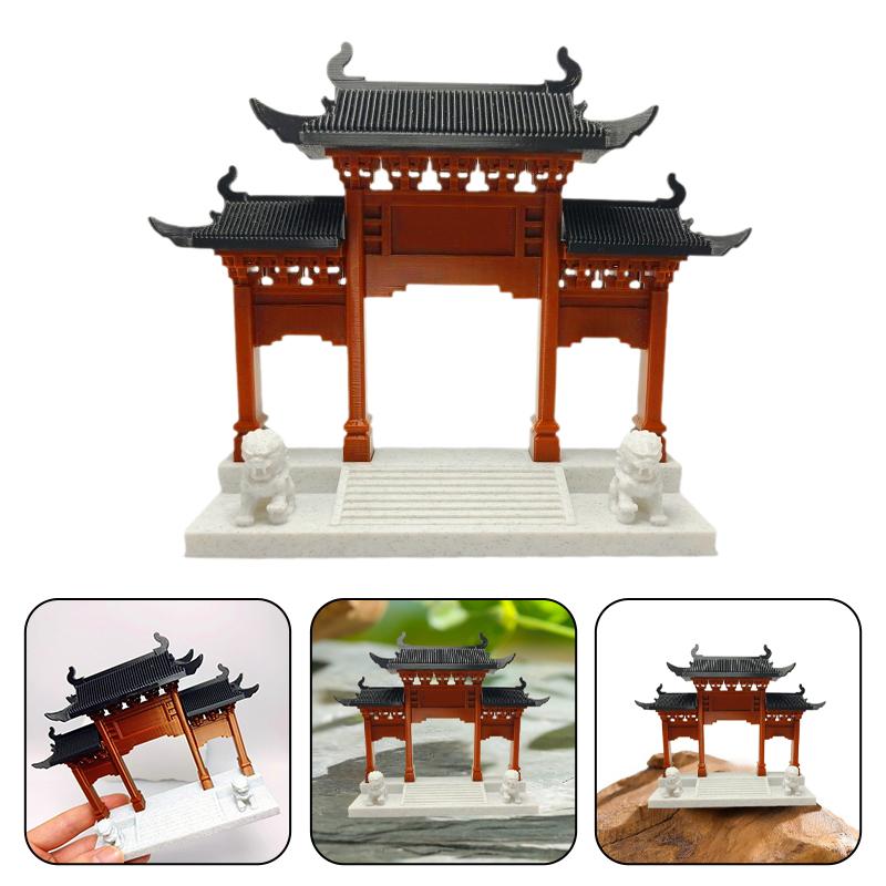 Chinese Memorial Archway Statue Ancient Building Model Japanese Pavilion Decoration Miniature Rockery Aquarium Bonsai Ornament