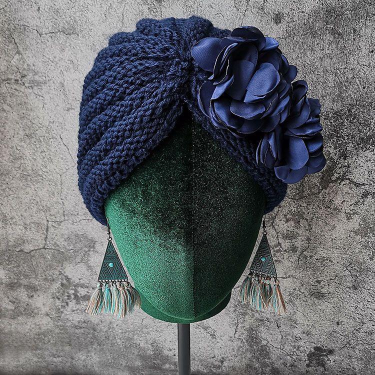 Spring and Summer Sweet Big Flower Headgear Retro Pullover Hat Female Dancing Confinement White Hair Headgear Travel Headscarf Hat