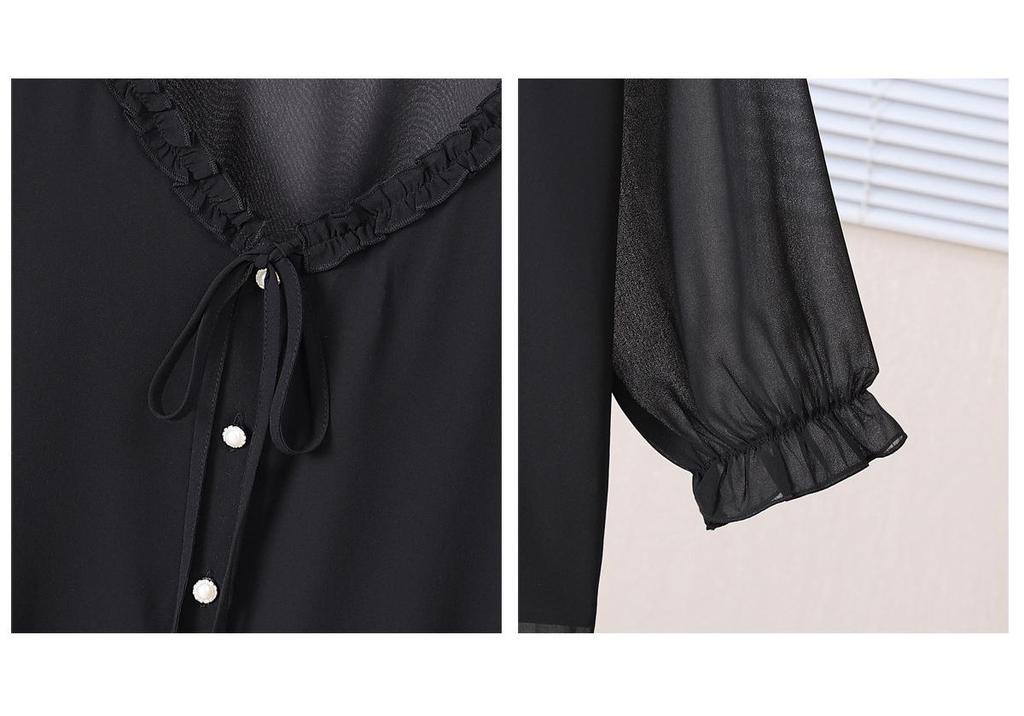 Camicia da Donna Taglie Forti in Chiffon a Maniche Lunghe con Maniche a Campana – Top Lento alla Moda per la Primavera