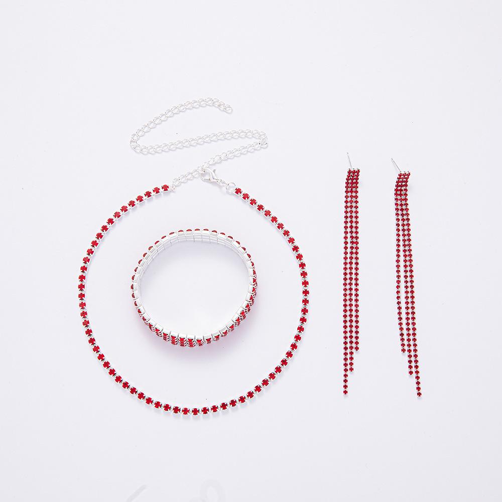 Luxurious European-American Full Diamond Rhinestone Necklace Set - Three-Piece Collection
