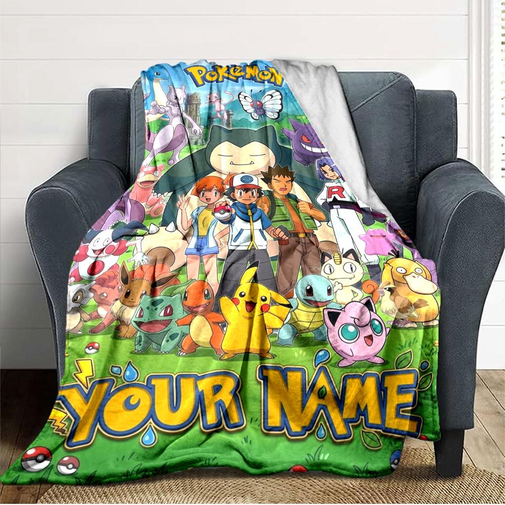 Name Custom Pocket Monster Print Flannel Blanket High Quality Warm Comfortable Cover for All Seasons Perfect for Gifts Home Decor