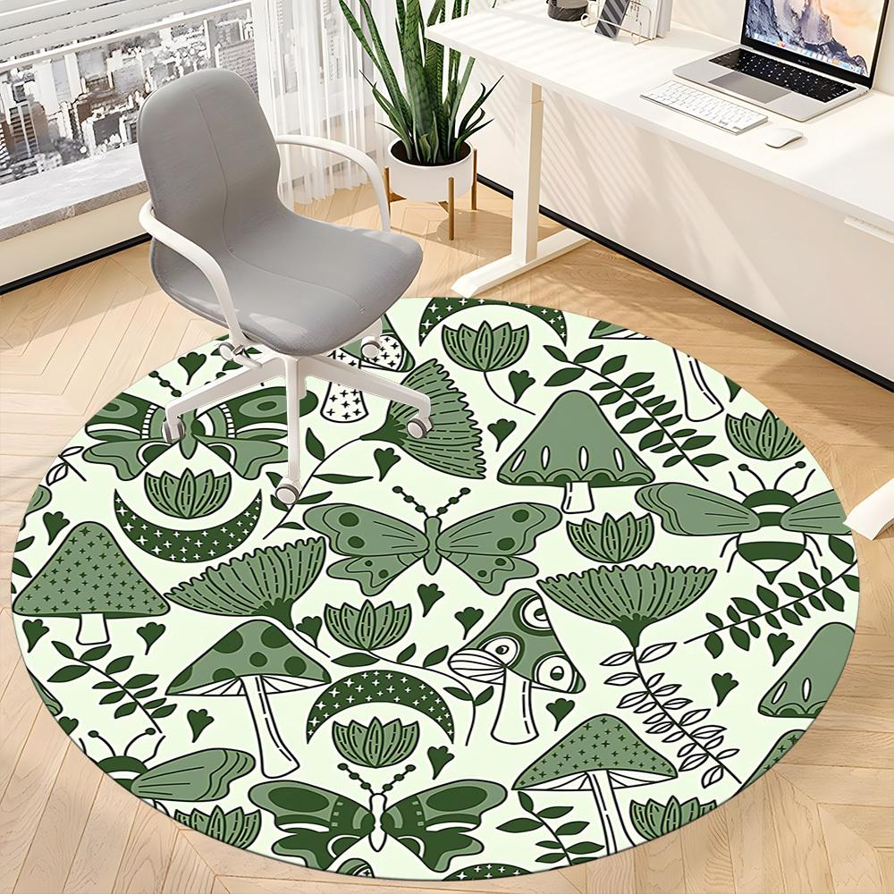 1pc Mushroom Butterfly Office Round Area Rug, Indoor Mat Suitable For Office, Under Office Chairs Bedroom Living Room Home Decor, Room Deco